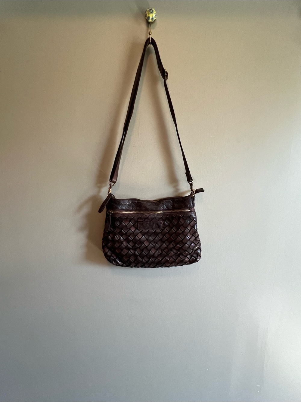 PIKOLINOS Dark Brown Woven Leather Crossbody Boho Bag